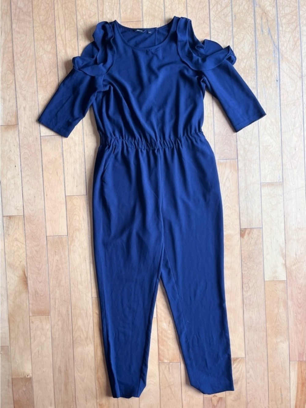 Reitmans Blue Cold‑Shoulder Ruffle Sleeve Jumpsuit – Size Medium